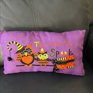 Purple Halloween Pillow with Owls 18x 8”